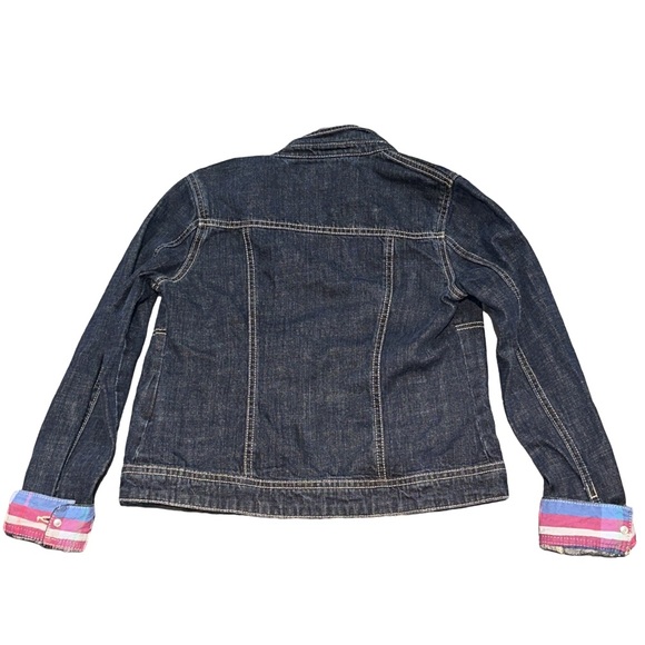 TOMMY HILFIGER girl's dark wash colourful plaid lined denim jacket, L (12-14). - Picture 3 of 6
